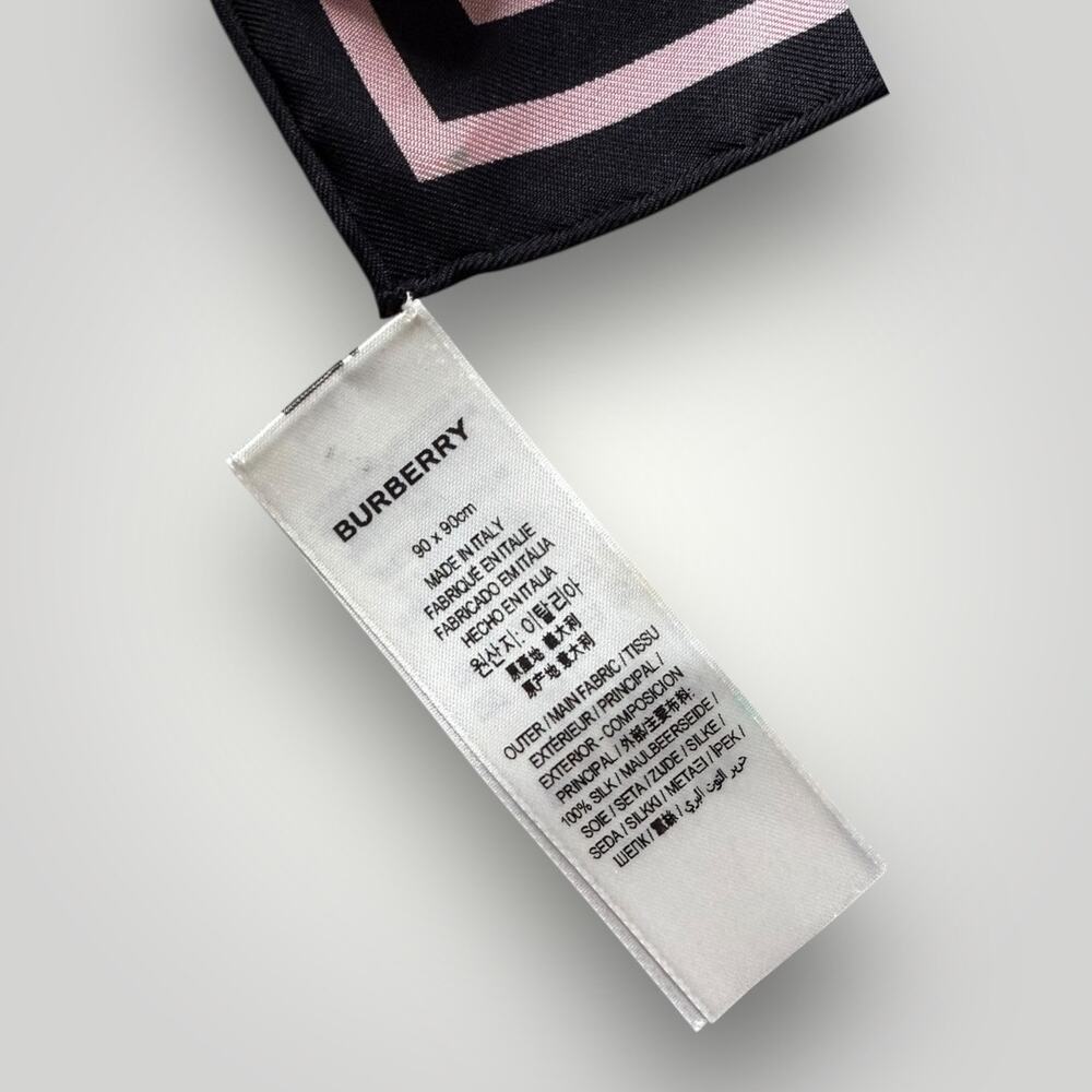 Burberry Silk Scarf 90x90 Horseferry Coordinates Logo Check Italy - Picture 4 of 11